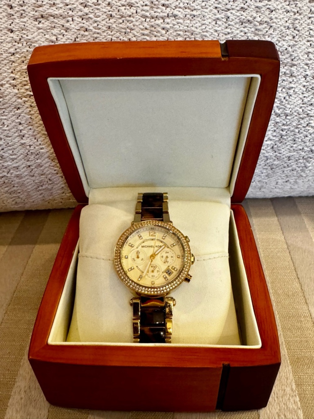Michael Kors Gold and Tortoiseshell Link Watch